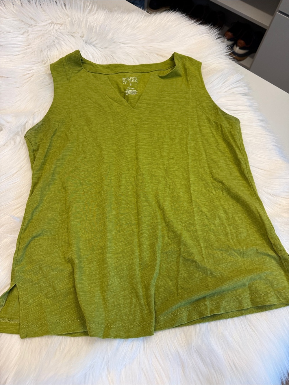 Chartreuse Green Sigrid Olsen Lime Green Sleeveless V-Neck Tank